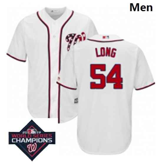 Mens Majestic Washington Nationals 54 Kevin Long White Home Cool Base MLB Stitched 2019 World Series Champions Patch Jersey